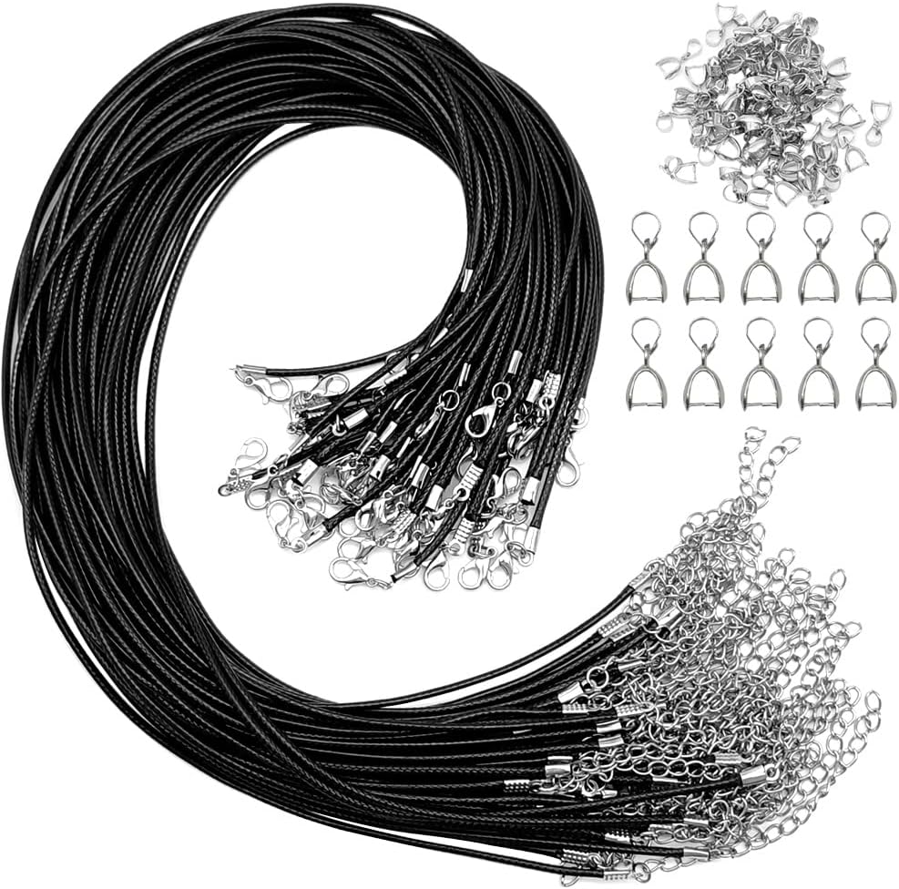 HAKZEON 100 PCS 20 Inch Black Necklace Cord with Lobster Clasp, 1.5mm