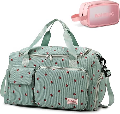 Miniatura 57 de Bolsa de Gimnasio Pequeña para Mujer, Bolsa de Lona de Viaje, Bolsa de Fin de Semana con Compartimento para Zapatos 09#Army Green