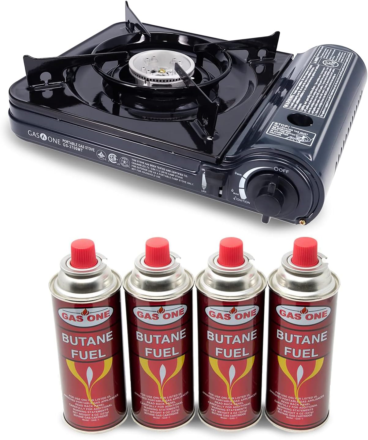 Gas One 10,000 BTU Portable Butane Gas Stove with 4 Pack