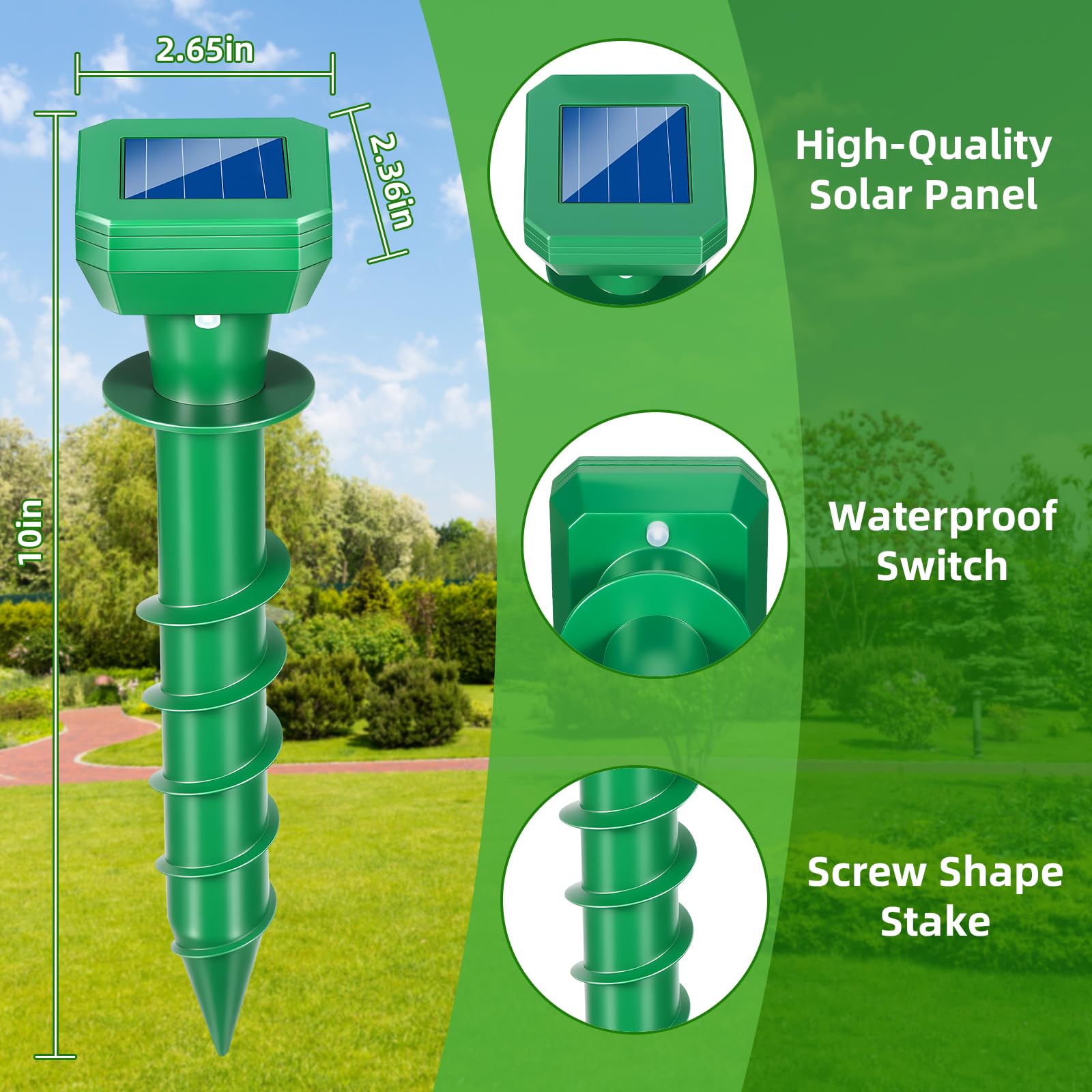 4 Pack Maulwurfschreck Solarbetriebene Schraube Ultraschall Gopher Abschreckung Pfahl für Rasen im Freien, Ultraschall Wühlmausschreck Outdoor für Streifenhörnchen, Murmeltiere, Nagerabwehr für Hof
