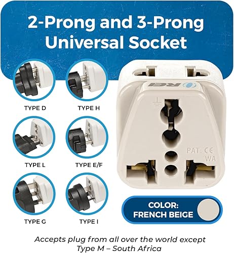 Miniatura 3 de OREI Enchufe adaptador de viaje de Estados Unidos a Australia, China, Nueva Zelanda y más (tipo I), 2 en 1, certificado CE, cumple con RoHS, paquete