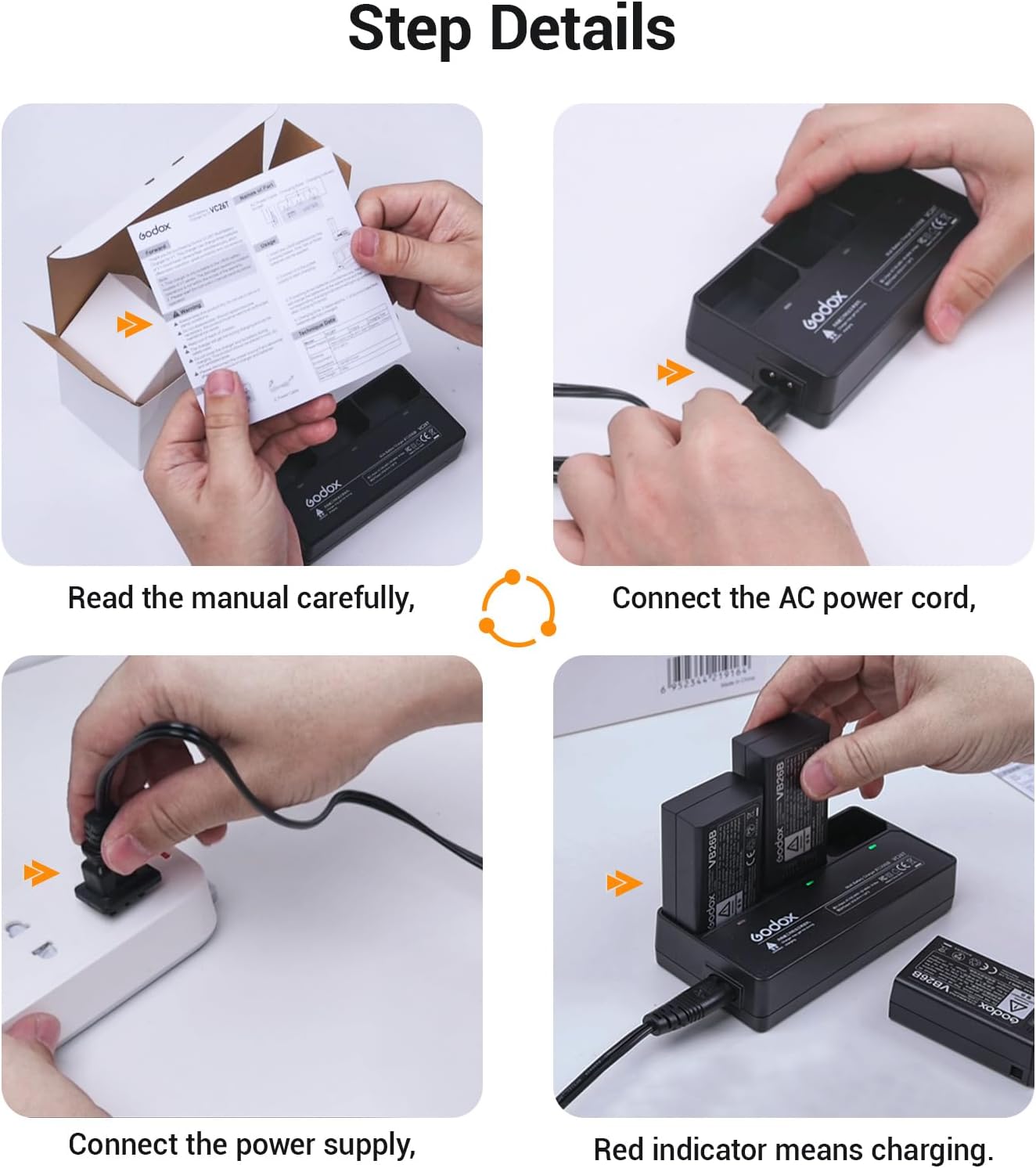 Godox VC26T Multi Battery Charger for VB26/VB30 Batteries, Fast Charging Solution for Godox V100, V1 Pro, and V1 Flash