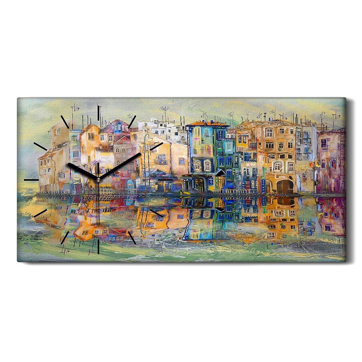 Horloge sur Toile sans Tic-Tac pour Salon Abstrait City Building 60x30cm