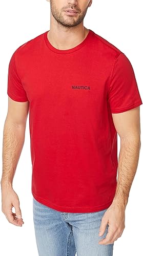 Nautica mens Short Sleeve Solid Crew Neck T-shirt T Shirt, Nautica Red Solid, X-