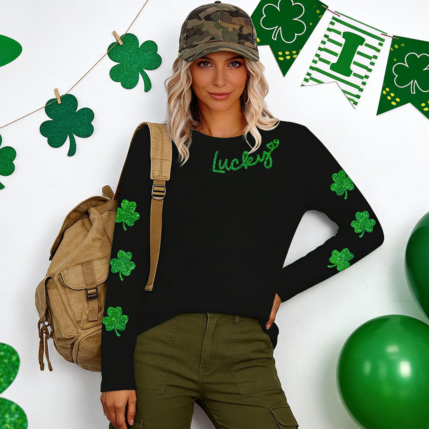MAIHUN St Patricks Day Shirt for Women Lucky Shamrock Long Sleeve Tshirt Saint Patricks Day Green Clover Tee Top - Image 4