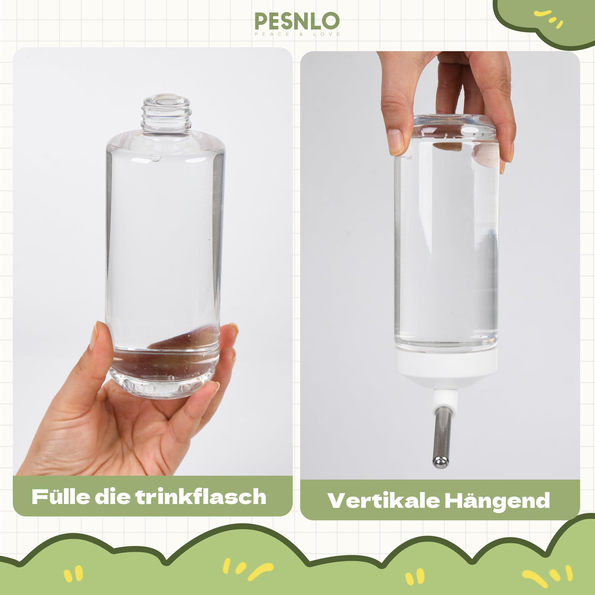 Râteau à foin en bois avec gourde de 500 ml et bac d'égouttement en acier inoxydable