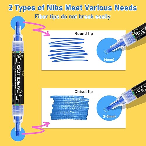Miniatura 3 de GOTIDEAL Marcadores de tiza de doble punta, marcador de tiza líquida borrable para pizarra, bolígrafos de tiza lavables para automóvil, vidrio