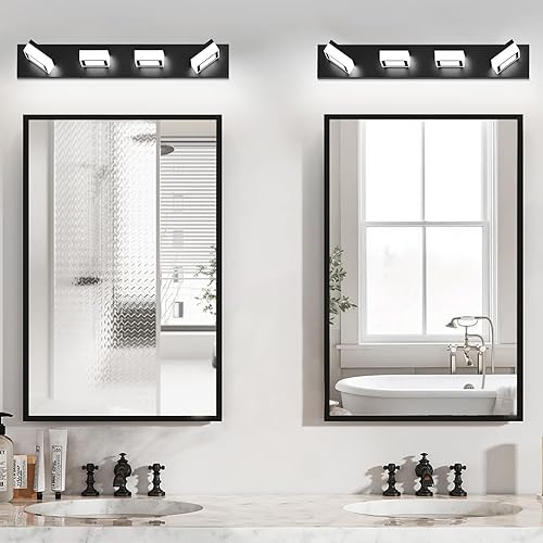 Miniatura 5 de IZORRO Moderna lámpara LED de baño sobre espejo (4 luces, 30 pulgadas, regulable) negro mate con cabezal giratorio de 360 (blanco frío, 6000 K)