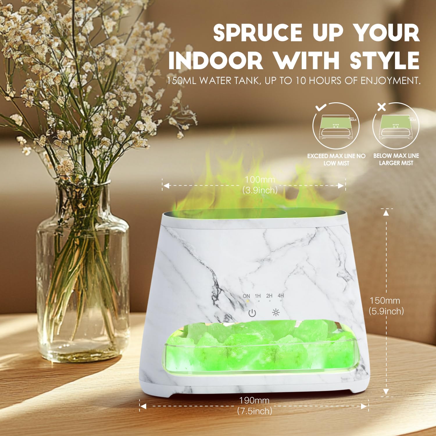 SALKING Dyfuzor zapachowy z lampą Salt Range Pakistan, 7 kolorów LED z efektem płomienia do olejków eterycznych, aromaterapia ultradźwiękowa, 150 ml (marmur RGB)