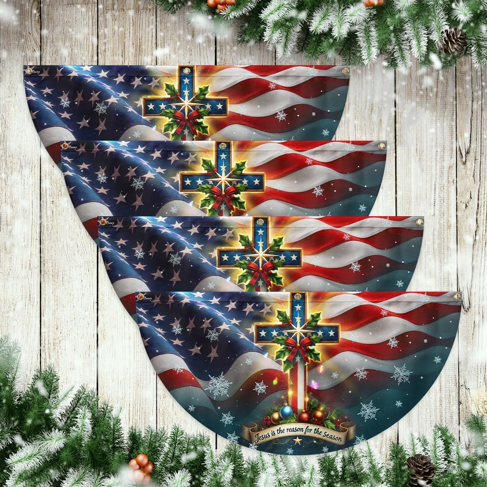 American Flag Christian Cross Christmas Jesus Is The Reason For The Season Non-Pleated Fan Flag MLN4078FL, 1.5x3 ft, 1 Pack Suitable for Outdoor and Indoor