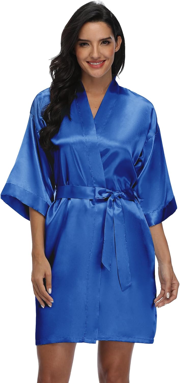 Women's Pure Short Silky Robes Bridesmaid Bride Party Satin Robes Sleepwear - Image 2