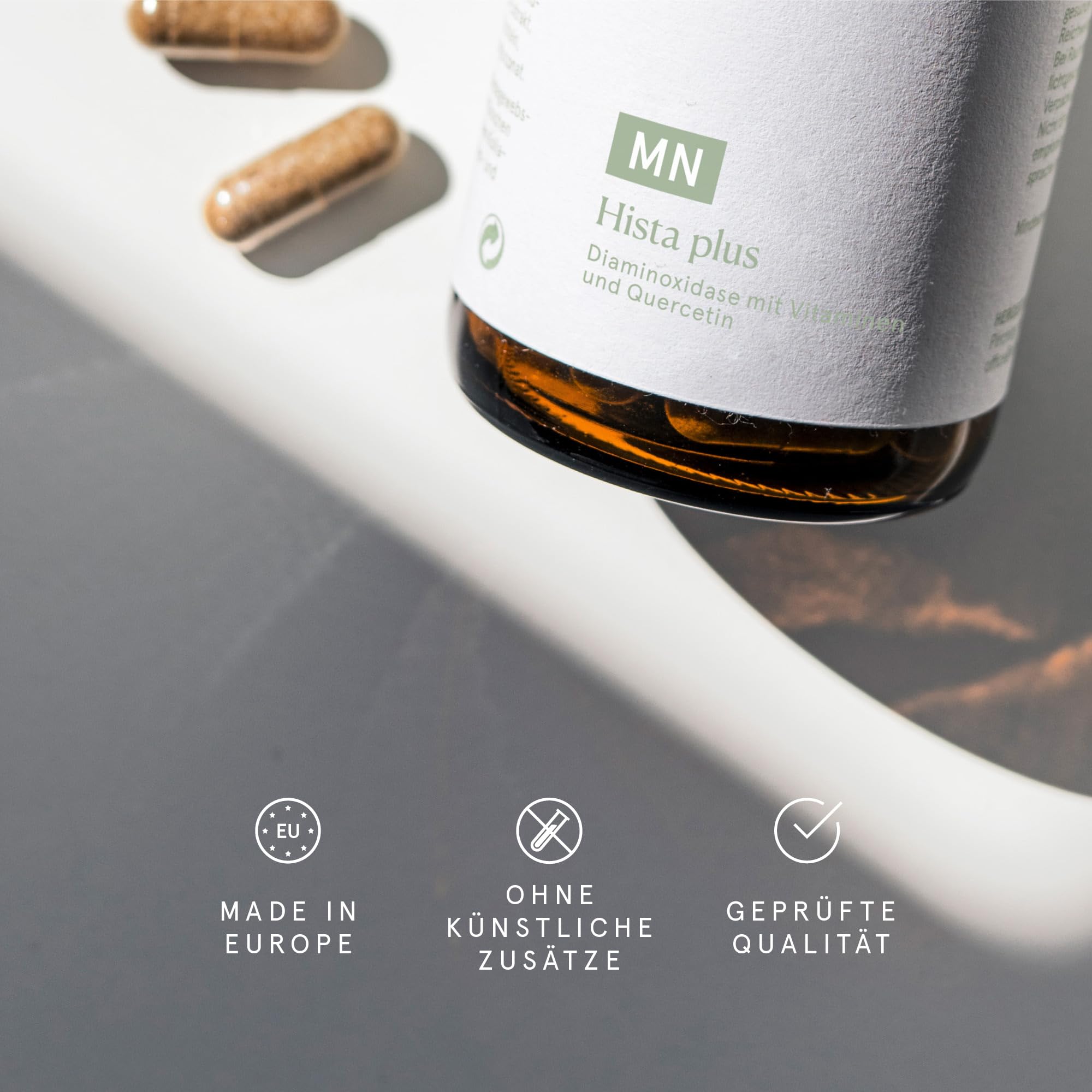 Hista Plus Kapseln mit DAO | Schnelle Hilfe bei Histaminintoleranz | Tabletten mit Quercetin & Vitamin C, B6 und Kupfer | Apothekenqualität | 60 DAO Kapseln