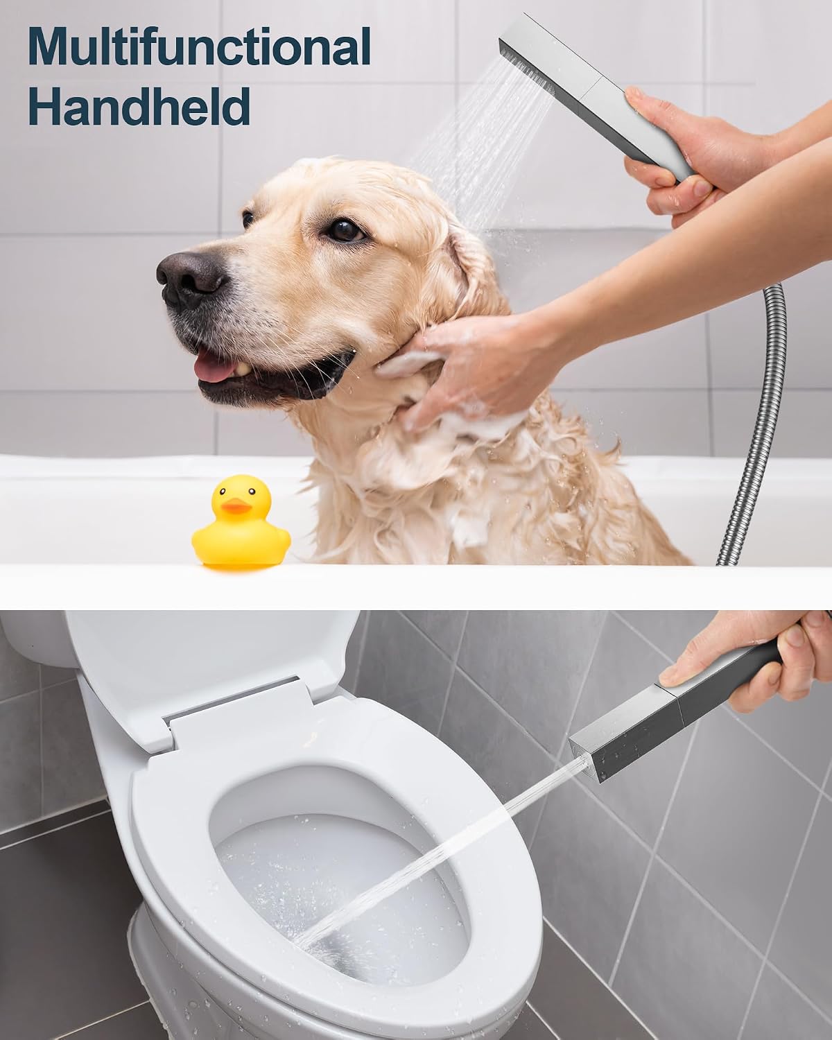 Bathroom LED Shower System: 64 Color LED 27.5 * 16" Four Functions Shower Head with Handheld Sprayer & 6 Body Massage Jets, Ceiling Mount Thermostatic Shower Faucets Set, Brushed Nickel