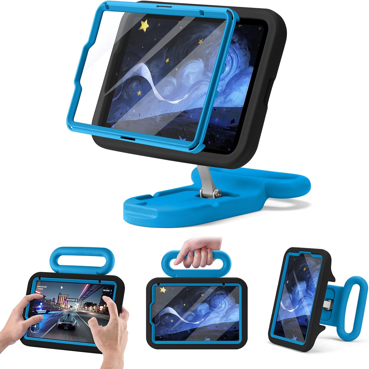 Kids Case for iPad mini 7 (A17 Pro) 2024 / iPad mini 6 2021, Child-Friendly Shockproof Case with Handle & Adjustable Stand, Drop-Proof Case with Screen Protector for iPad mini 7th/6th 8.3 Inch(Black)