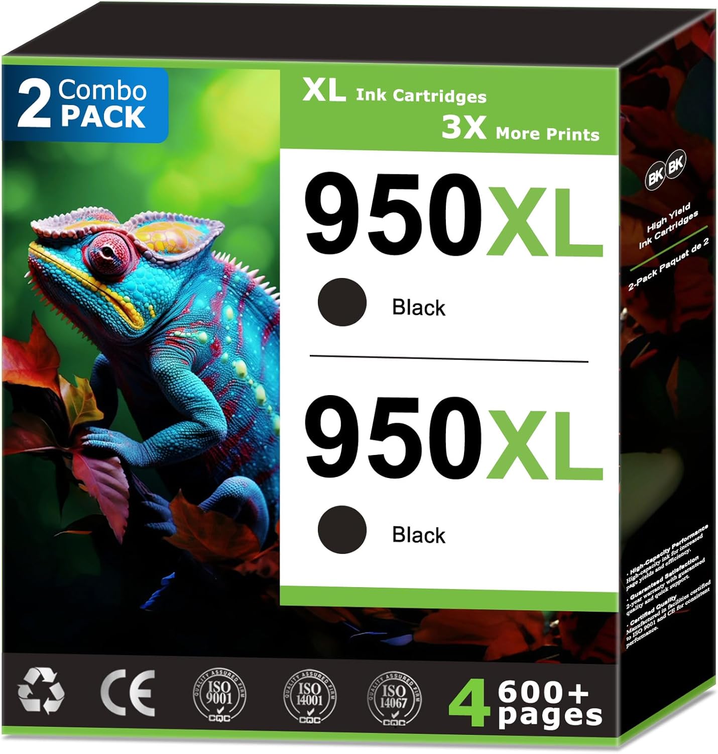 950XL Black Ink Cartridges Replacement for HP 950 ink Cartridges Combo Pack Compatible with HP Printer OfficeJet Pro 8100 8600 8610 8615 8620 8625 251dw 271dw Printer (2 Pack) High Yield With V17.2.1