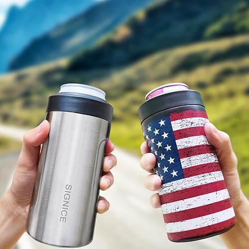 Miniatura 22 de Enfriador de latas universal aislado 3 en 1 – Aislador al vacío de doble pared de acero inoxidable delgado para botellas de cerveza de lata regular