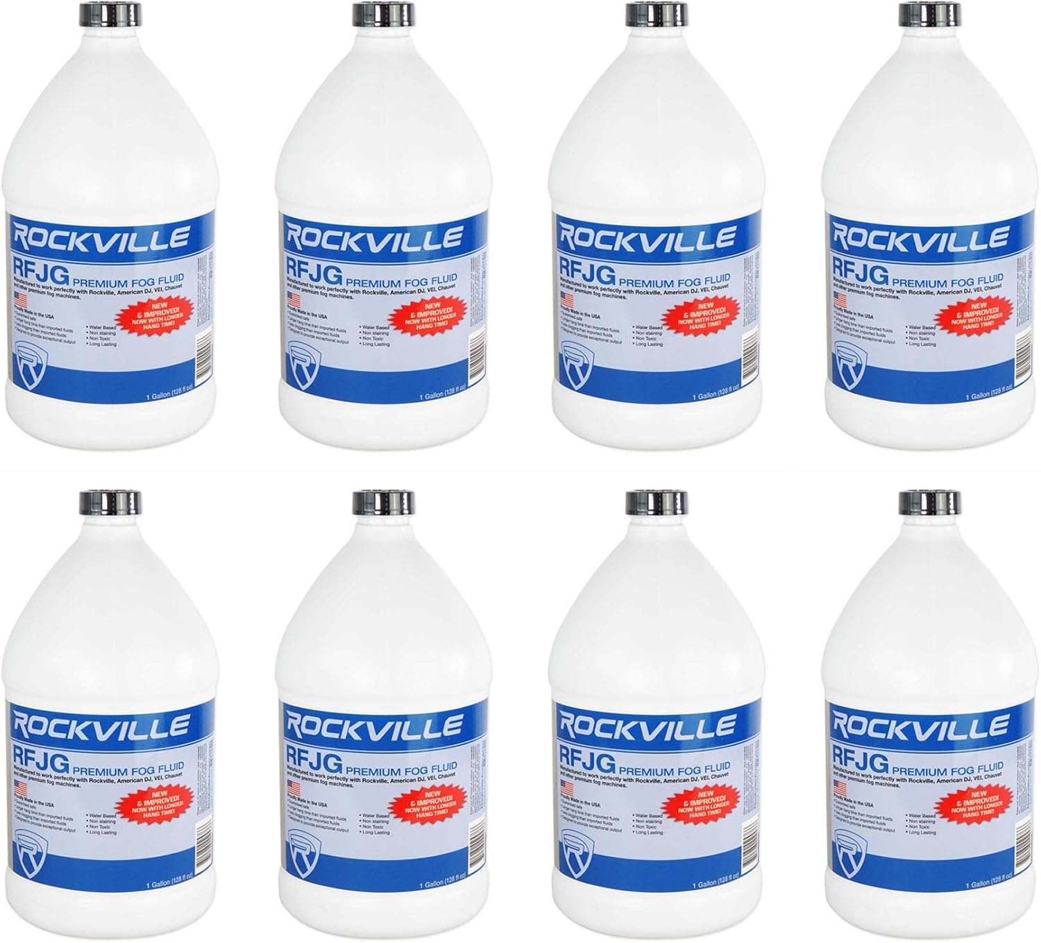 Rockville RFJG Gallon Fog/Smoke Juice Fluid for Chauvet and American DJ ADJ Machines, for Special Effects and Lighting Shows, 8-Piece
