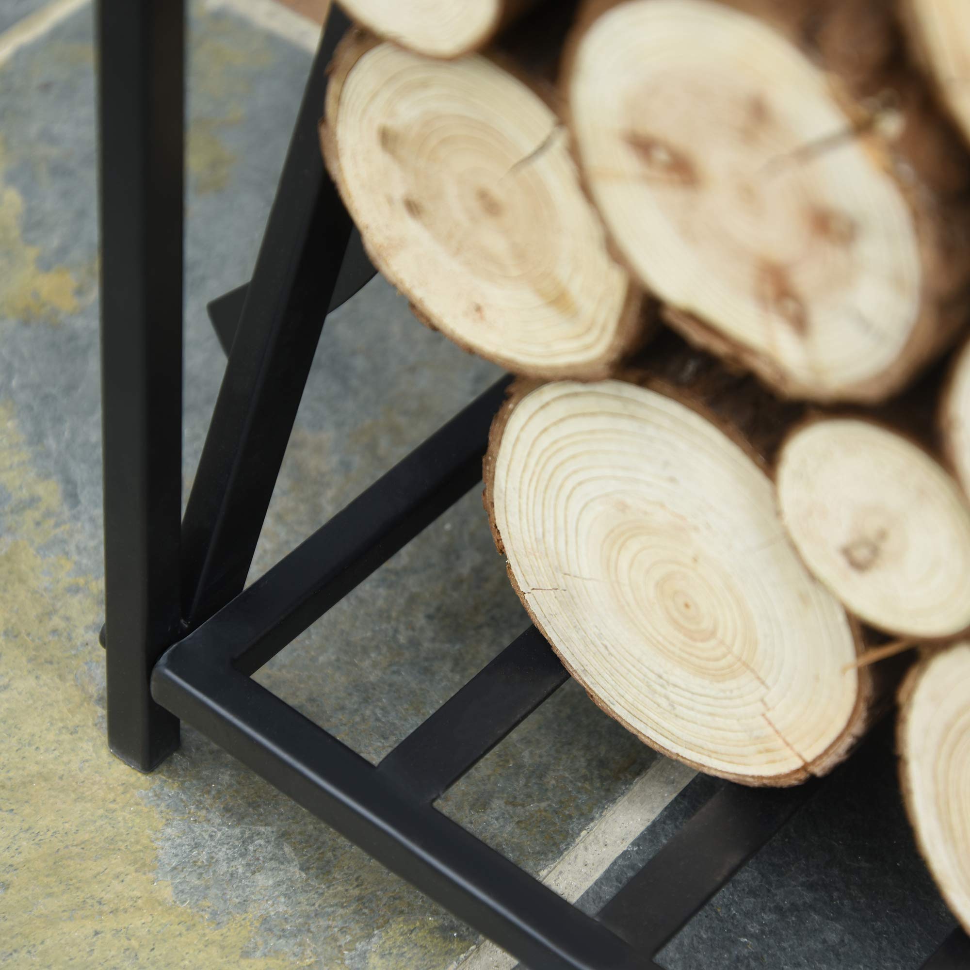 HOMCOM Estante de Leña para Chimenea Soporte para Leña con 4 Herramientas Incluidas Marco de Acero Estable Carga 100 kg para Exterior e Interior 46x30x76 cm Negro