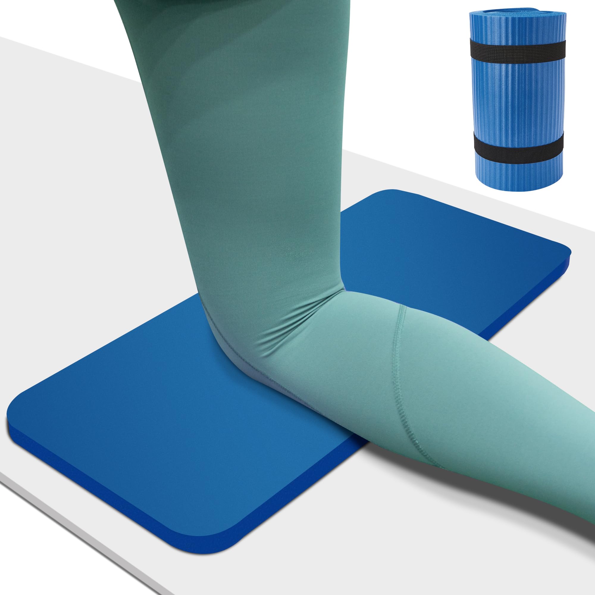 Yoga Knee Pad Cushion 0.8inch (20mm) Thick Yoga Mat with Carrier Strap, Mats for Pain Free Joints Knees Elbows, Workout Mats for Home Gym, Yoga, Pilates, Planks, Ab Rollers, Blue
