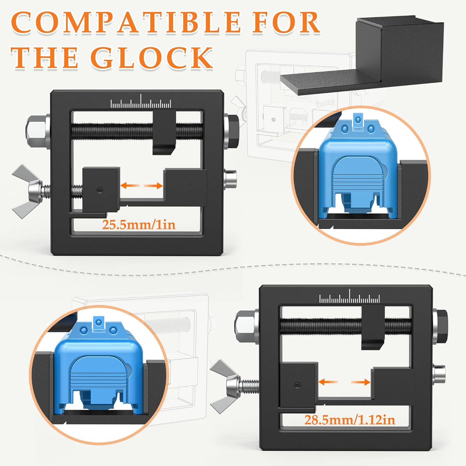 SporGain Pistol Sight Pusher Tool with Heavy-Duty Design Compatible with Glock 19/43 and Similar Models, Fits Square Slides for Rear Sight Removal and Adjustment, Gold