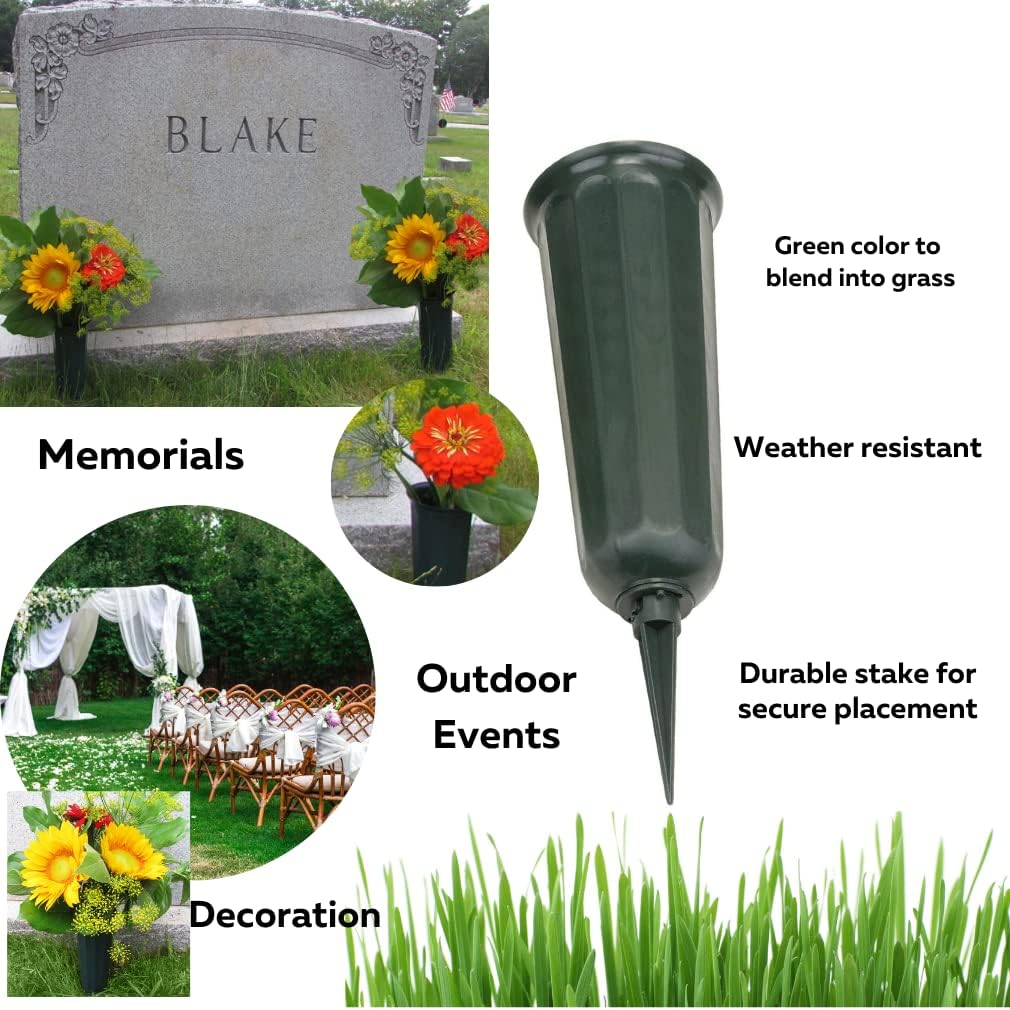Evelots Cemetery Flower Vase with Sturdy Spikes/Stakes 12 Pack Outdoor Artificial or Fresh Flower Holder Grave Decoration
