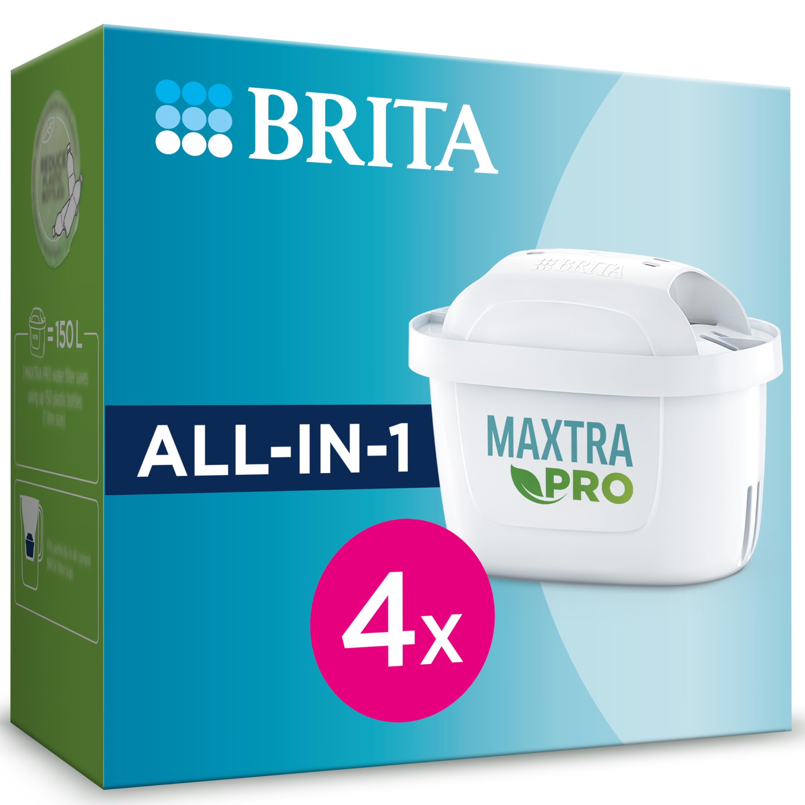 BRITA Filtro acqua rubinetto MAXTRA PRO All-in-1 confezione da 4 filtri - Riduce cloro, calcare, PFAS e metalli, filtro originale compatibile con caraffa acqua filtrante, packaging may vary