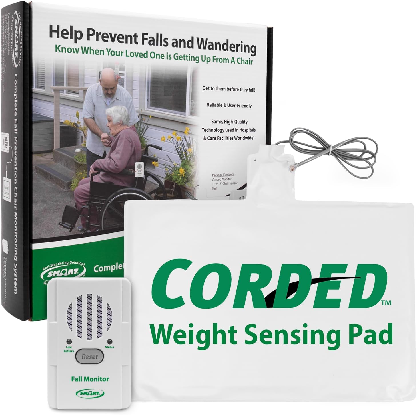 Smart Caregiver Chair Exit Alarm with Weight Sensing Pad - Automatically Alert Elderly Motion Detector for Dementia or Alzheimer's - 1 Year Warranty