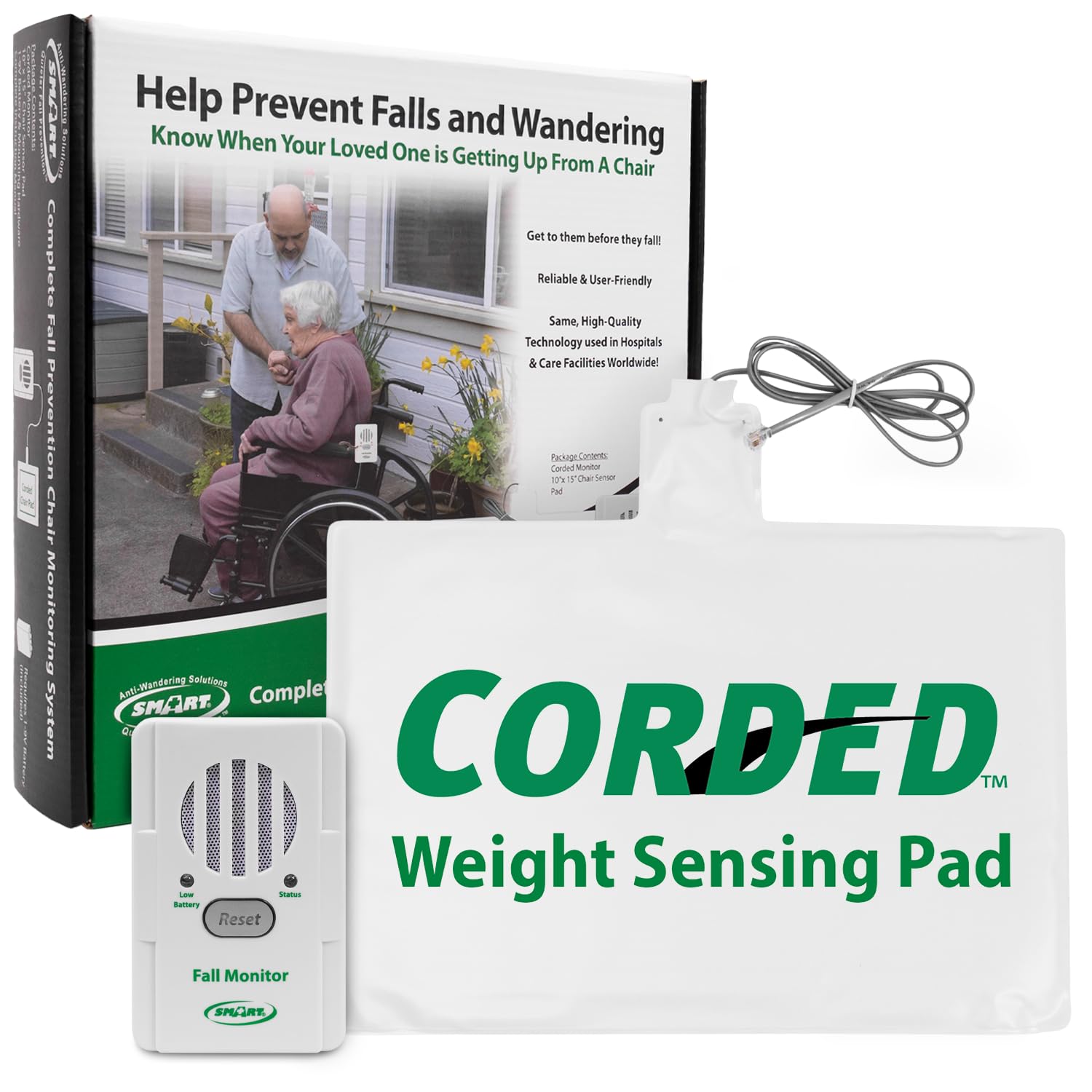 Smart Caregiver Chair Exit Alarm with Weight Sensing Pad - Automatically Alert Elderly Motion Detector for Dementia or Alzheimer's - 1 Year Warranty