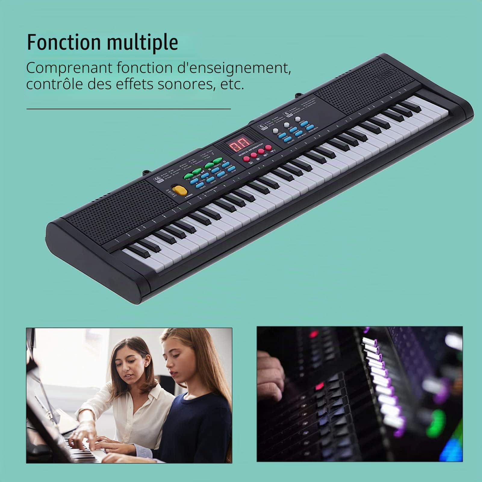 MQ6186 Clavier Piano Portable 61 Touches Électronique Numérique Musique Piano Multifonctionnel avec Microphone avec Touches Pleine Taille pour Débutants