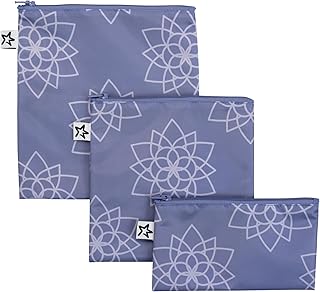 Tiny Twinkle Reusable Snack Bags for Kids – 3 Pack Snack Pouches & Sandwich Bag for Toddlers – Machine Washable, Mess-Proof for Lunch & Travel (Lotus)