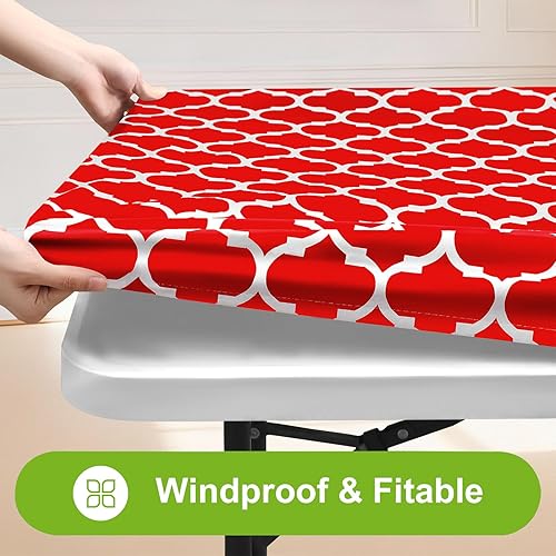 Miniatura 122 de Smiry - Mantel rectangular para mesa de pícnic, impermeable, elástico, ajustable para mesas de 6 pies de vinilo con parte trasera de franela Verde