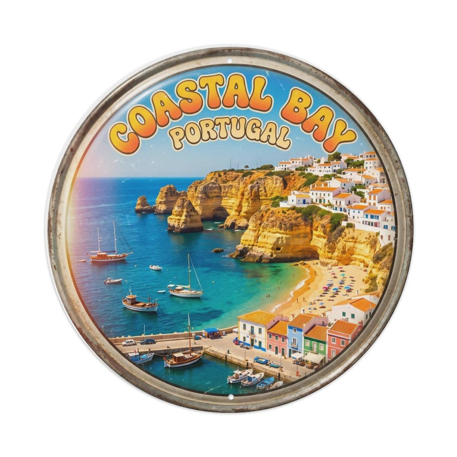 Vintage Travel Coastal Bay Portugal Algarve Metal Tin Sign