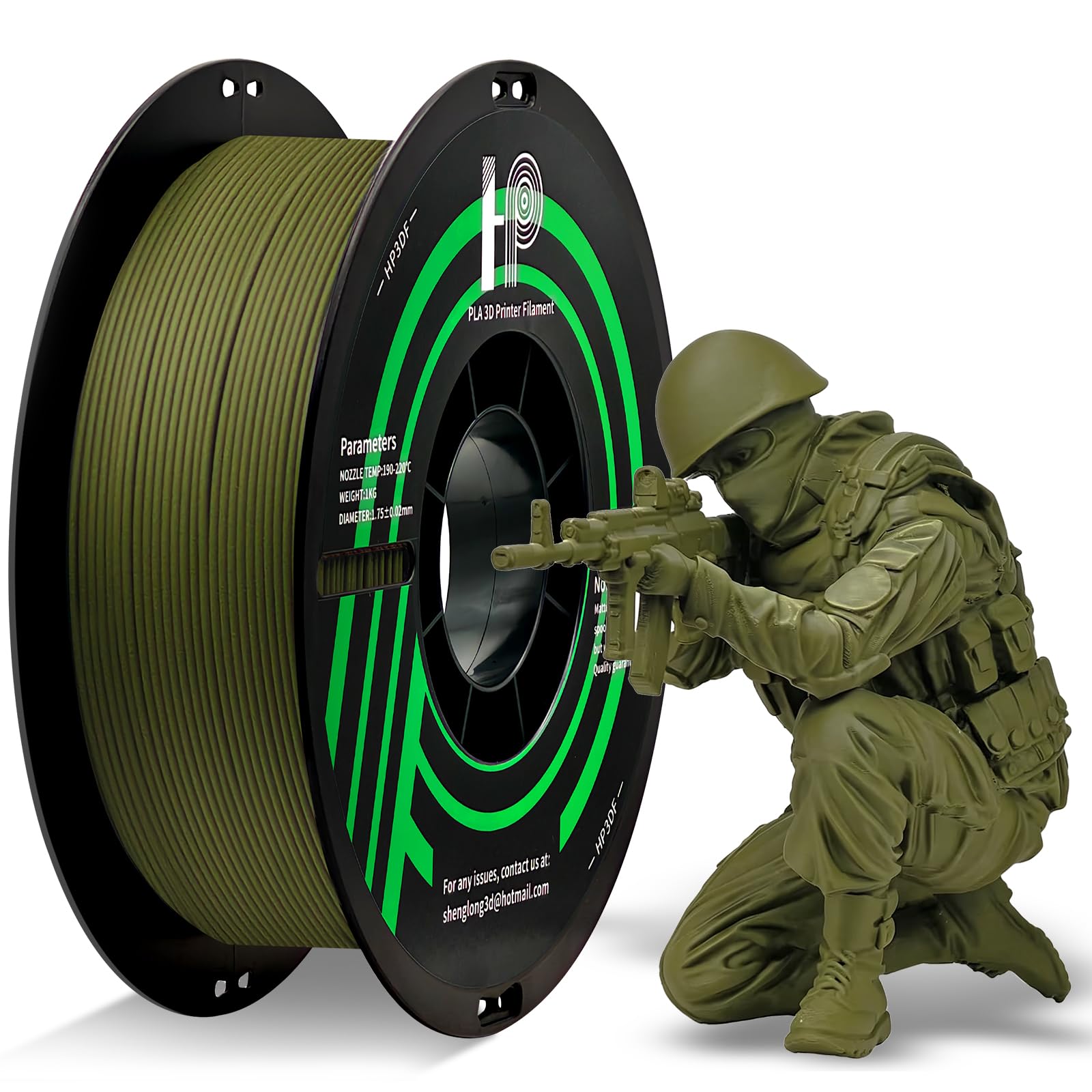 HP3DF PLA Filament, Matte PLA, 3D Printer Filament, PLA Filament 1.75mm Dimensional Accuracy +/- 0.02mm, 1KG Spool (2.2 lbs), Fit Most FDM Printer (Matte Army Green)