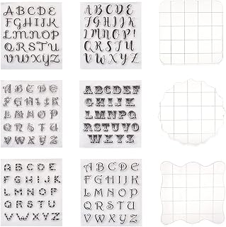 Fashewelry 6pcs Clear Letter Transparent Silicone Stamps and 3pcs Acrylic Stamping Blocks Tools with Grid Lines for DIY Crafts Scrapbooking Photo Album Decoration Card Makings