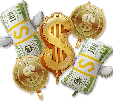 5pcs Money Dollar party Decoration Balloons Currency Coin Money Bill Balloon Fake Money Balloons for Casino Party Baby Shower Boss Las Vegas Party Suplies