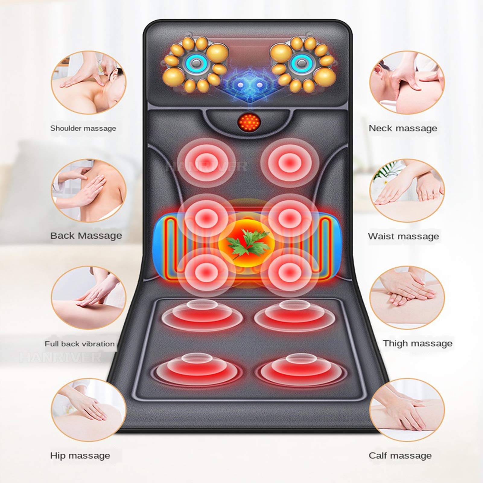 Genérico Esterilla de Masaje Corporal con Calor, Multifuncional, con vibración, para aliviar el Dolor de Espalda, lumbares, piernas, Cuello y Hombros.