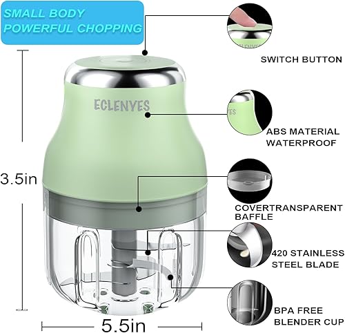 Miniatura 5 de Picadora de verduras, picadora de ajo eléctrica, mini licuadora recargable USB de 250ML, potente procesador de alimentos pequeño, licuadora para