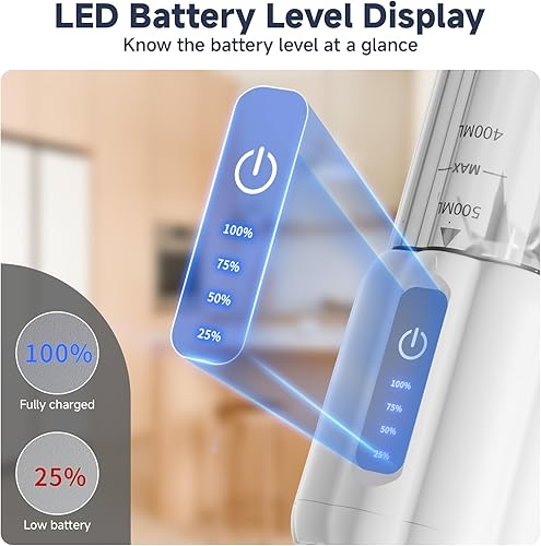 Miniatura 4 de COKUNST Licuadora portátil, pequeña licuadora de batidos y batidos con pantalla LED, licuadora personal de 17 onzas (16.9 fl oz) con 6 cuchillas,