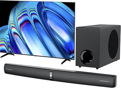 2.1CH Sound Bar with Subwoofer, 110W Home Theater Sound System, Bluetooth 5.3, ARC, Optical & AUX Connection, 3 EQ Modes, Adjustable Bass for TV, PC, Gaming and Projector