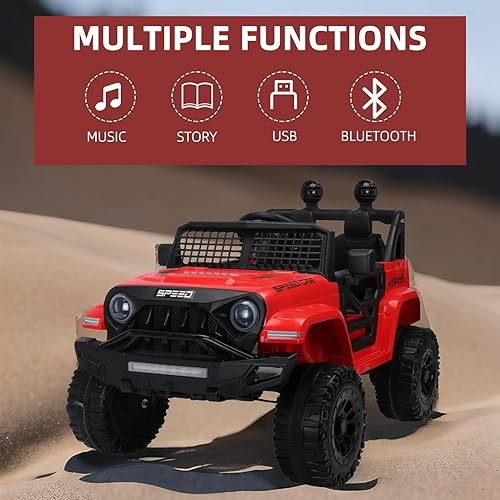 Miniatura 7 de Coche eléctrico para niños, camión de 2 plazas, vehículo con batería de 12 V con control remoto, 3 velocidades, música, USB, luces LED, sistema de