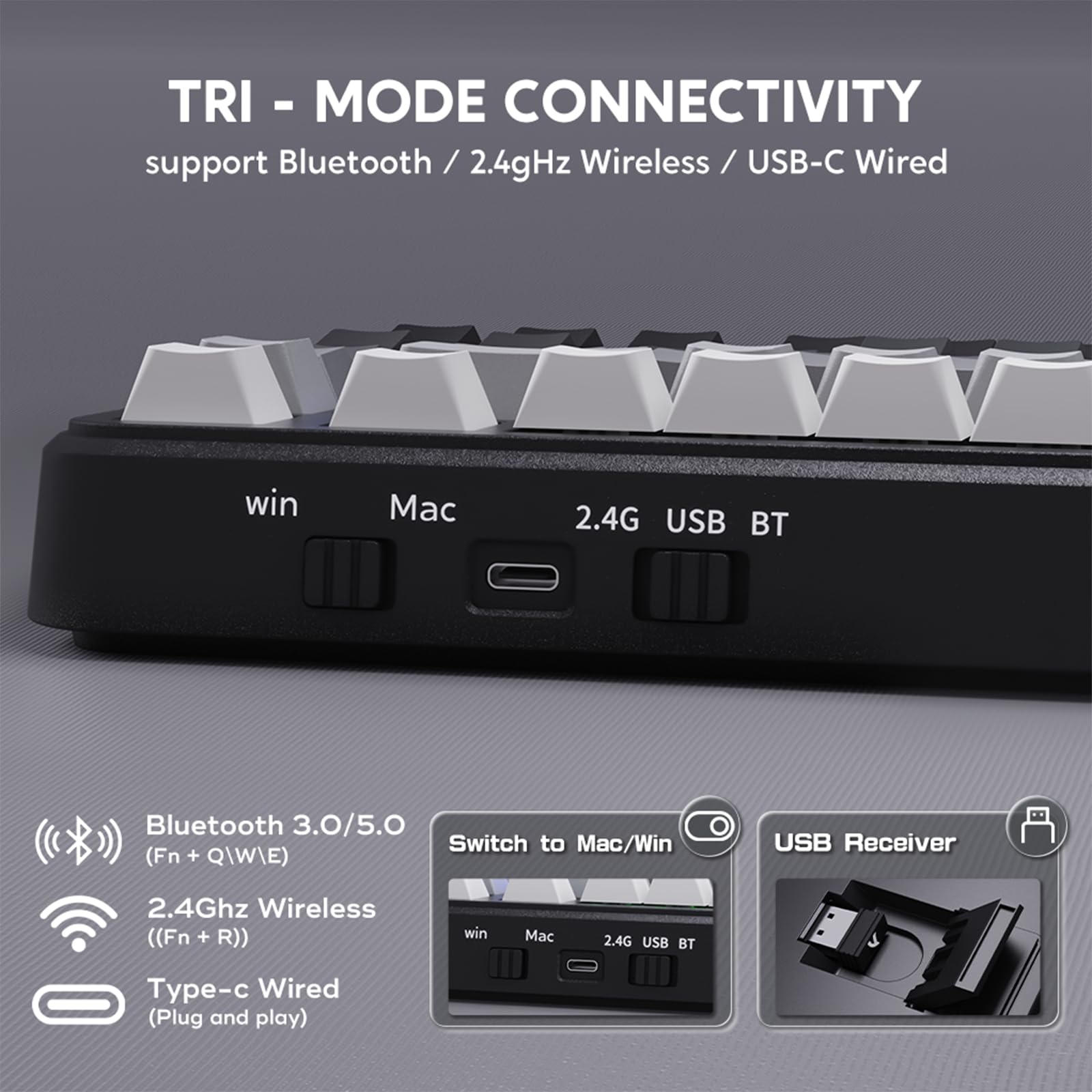 ATTACK SHARK M86 Gasket Tastiera Meccanica, 75% Tri-Mode (BT/2.4G/USB-C) Tastiera da Gioco RGB Wireless, Incisione Laterale, Hot Swap, Interruttori Lineari Pre-Lubrificati, 4000 mAh - Sfumatura Nera