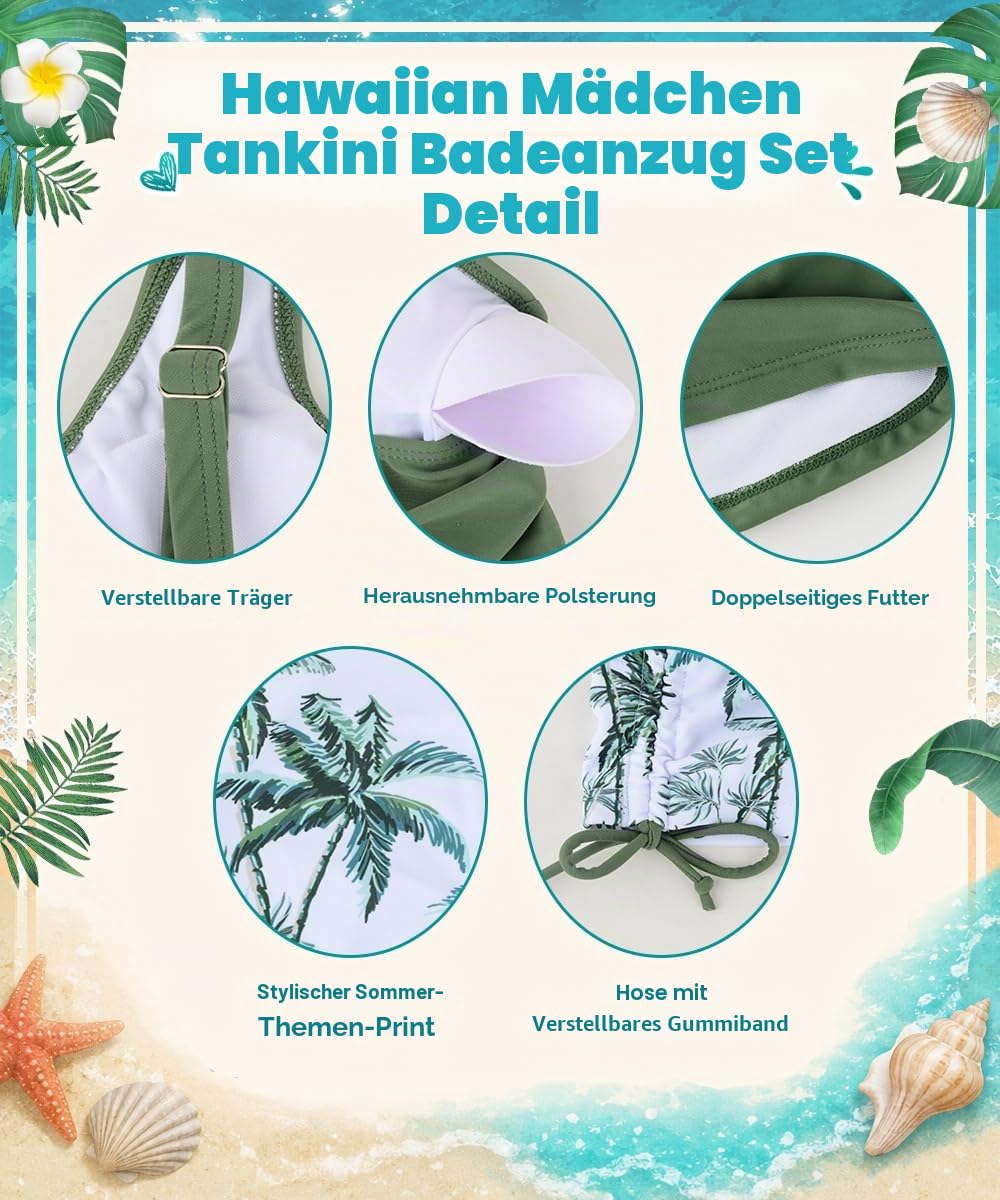 Mädchen Tankini Set 2-Teilig Badeanzug Kinder | Gepolsterte Schultergurt Top und Badeshorts für Teens 11-16 Jahre