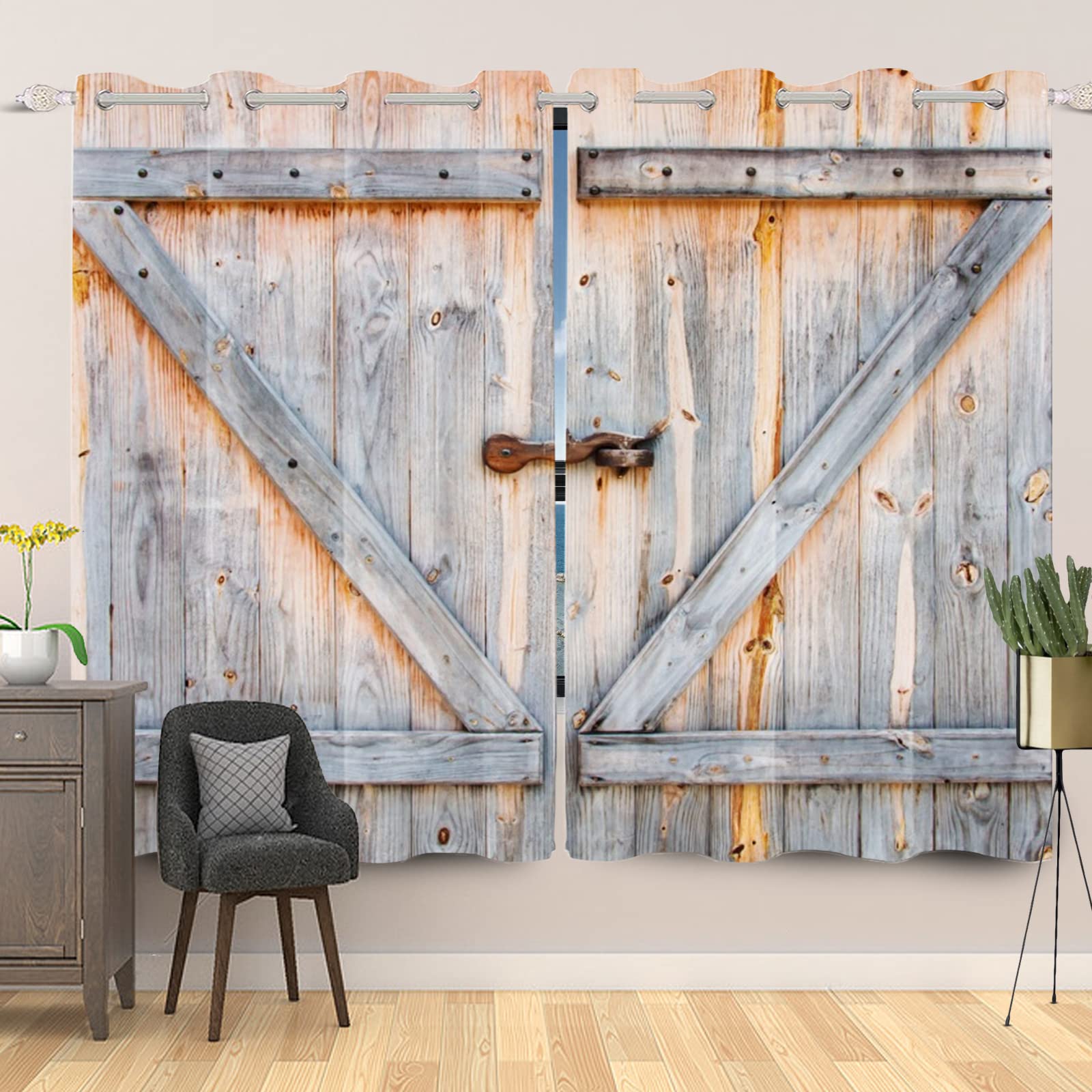Rideaux isolation thermique style western bois de grange vintage