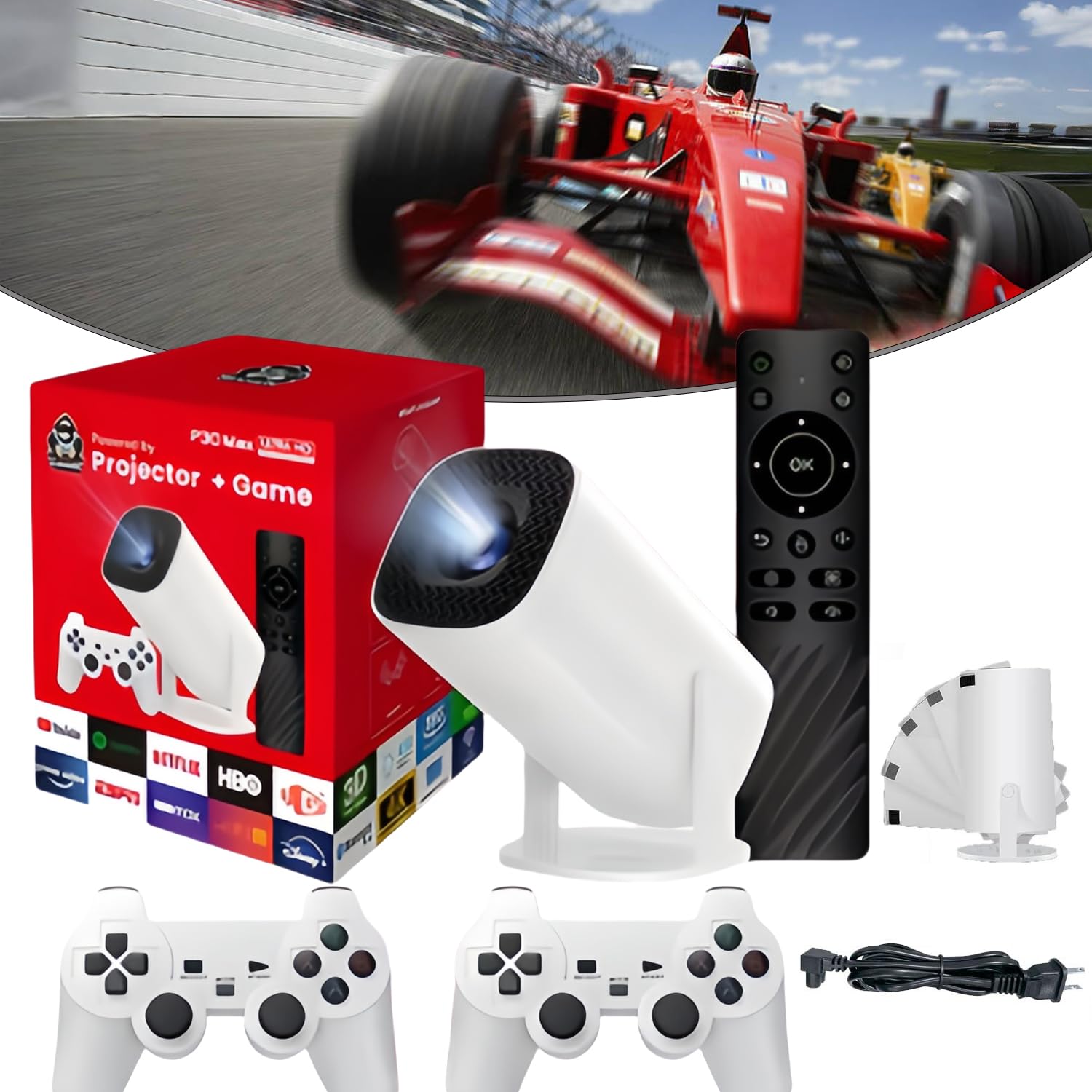 Projektor Arcade Vision, projektor Arcade Vision w stylu retro, projektor konsoli do gier retro, ponad 36 000 wbudowanych gier, krystalicznie czysty wyświetlacz HD do 100 cali, prezenty świąteczne