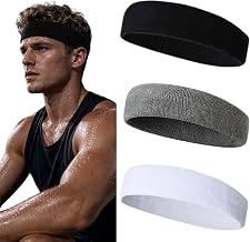 3 Pieces Elastic Sport Sweatband for Men and Women | Black, White, Grey, Non-Slip Fabric for Sports, Running, Yoga, Fitness, Cycling