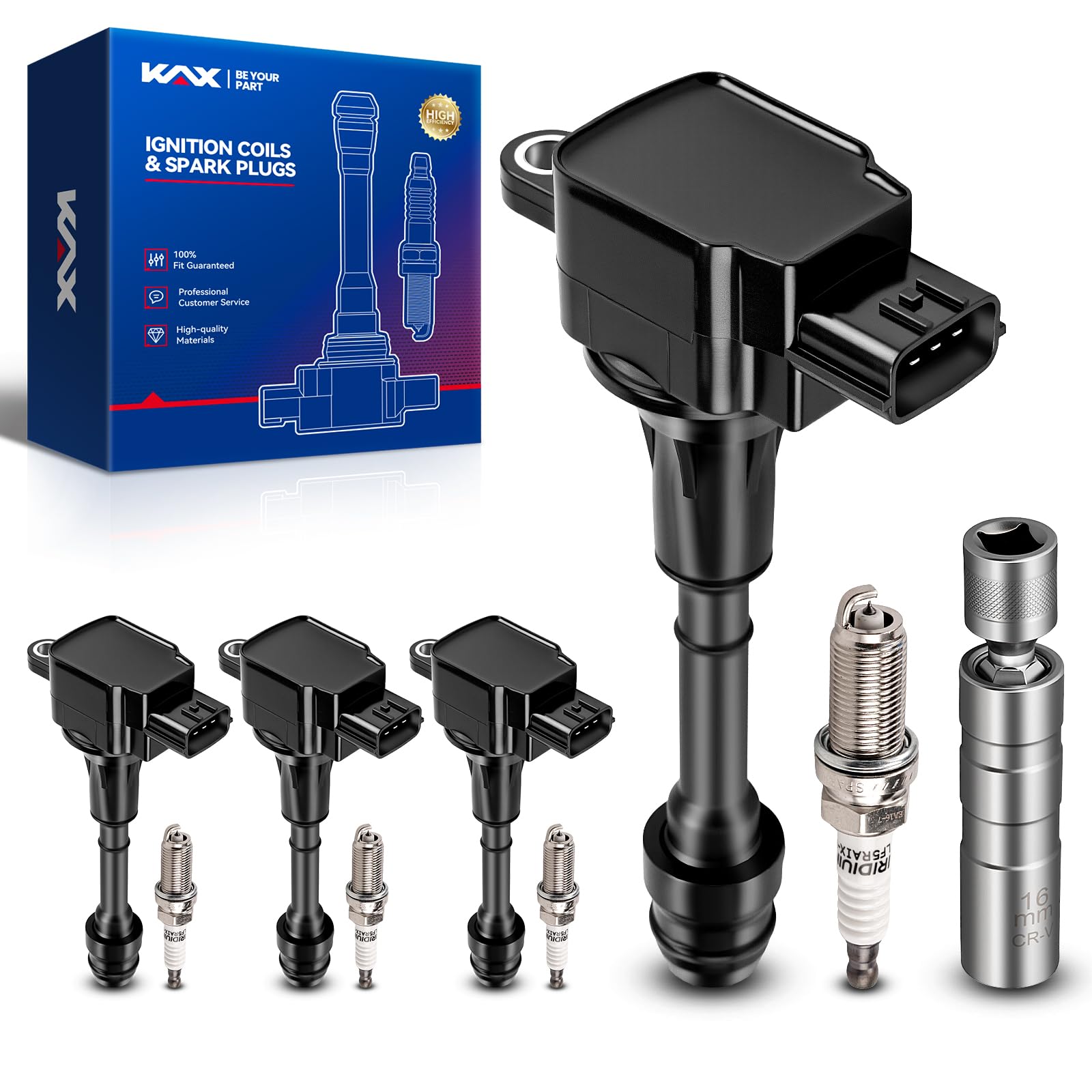 KAX 4 Ignition Coils &amp; 4 Spark Plugs Set for Nissan Altima, Sentra