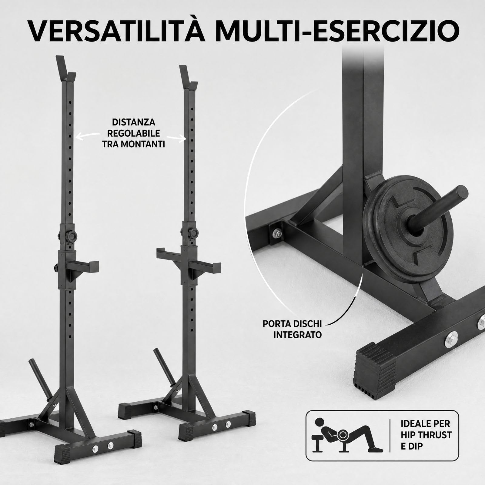Rack Palestra Regolabile per Bilanciere, Squat Rack Acciaio con Supporti Altezza Regolabile, Porta Pesi Casa