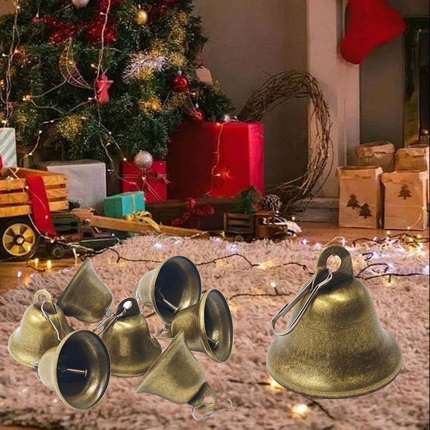 PDETVEO 30PCS Vintage Bronze Jingle Bells Craft Bells with Spring Hooks for Wind Chimes Doorbell Wedding Christmas DIY Decor