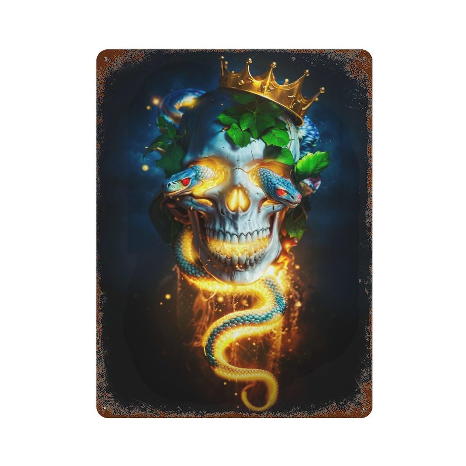 Aged Metal Wall Plaque with Tattoo Skull Design 15.7"x11.8", for Farmhouse, Kitchen And Entryway Decor, Retro Wall Decor