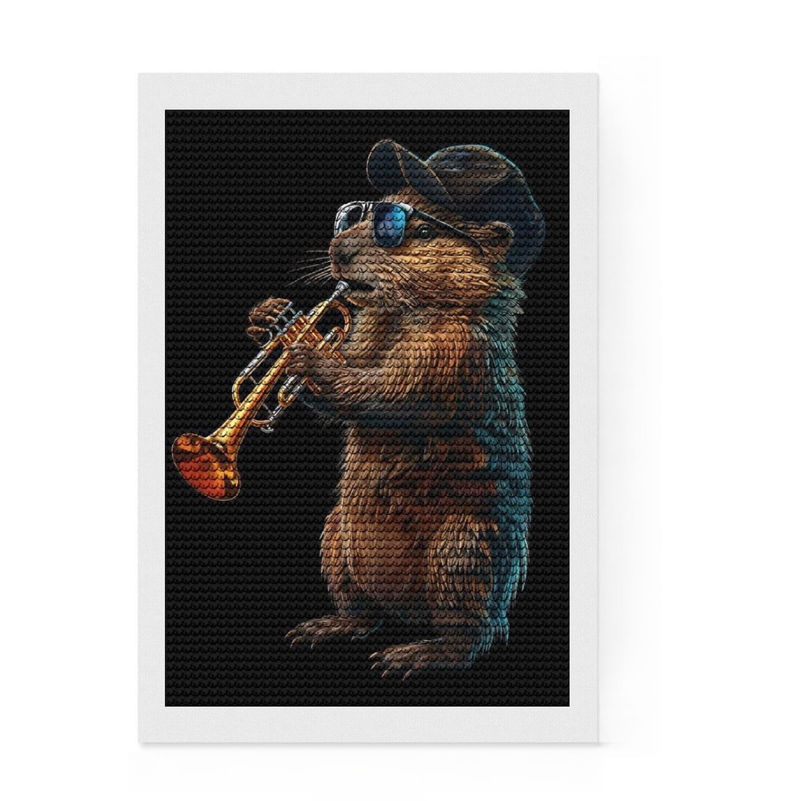 Junmoney Beaver Trumpet Diamond Painting Kit 8"x12", Modern Decor, Living Room Decor, Round Gems, DIY Craft, Festive Home Decor